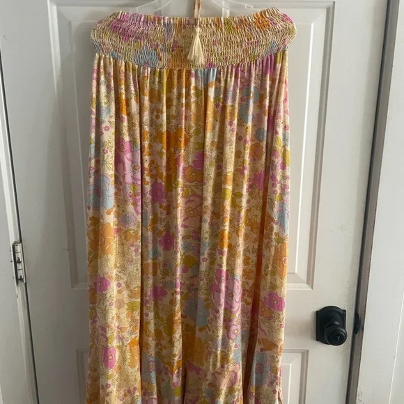 Cynthia Rowley Pink and Yellow Maxi Skirt Smocked A-line Resort Wear - Picture 2 of 3